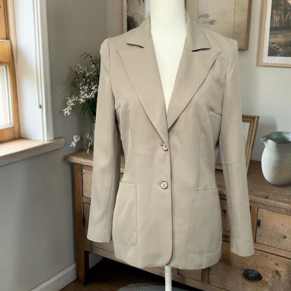 Vintage 70’s Taupe Khaki Panther Polyester Blazer Sz M